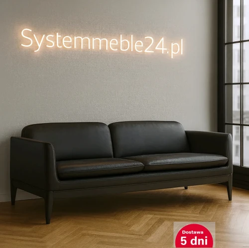 Sofa biurowa trzyosobowa w czarnej ekoskórze – wizualizacja Systemmeble24.pl Bydgoszcz