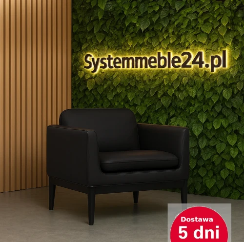 Fotel z czarnej ekoskóry do gabinetu – widok z przodu -Systemmeble24 Bydgoszcz