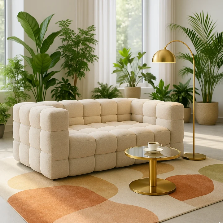 Sofa biurowa Elegance w luksusowym wnętrzu z marmurowym stolikiem – ekskluzywna sofa trzyosobowa do gabinetu i recepcji w Systemmeble24.pl