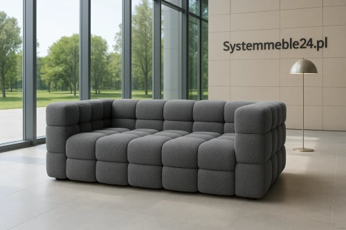 Sofa biurowa trzyosobowa Elegance w przeszklonym holu biurowym – trzyosobowa sofa premium do firm, hoteli i kancelarii