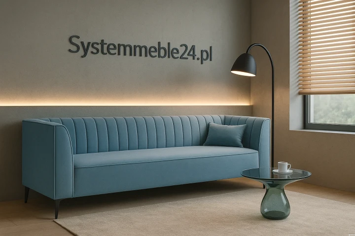 Sofa Velvet w eleganckim, jasnym wnętrzu – trzyosobowa sofa premium do biura i gabinetu
