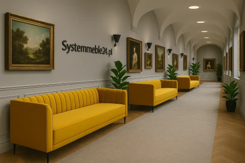 Sofa trzyosobowa Velvet w luksusowej przestrzeni artystycznej – sofa premium do gabinetu i recepcji