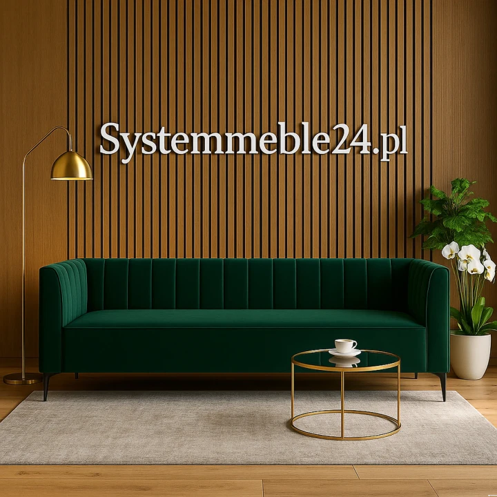 Luksusowa sofa biurowa Velvet w zielonej aranżacji – sofa premium do recepcji i stref VIP