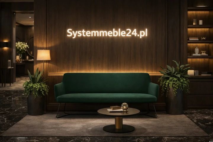 Sofa biurowa w kolorze butelkowej zieleni w luksusowym lobby – sofa do recepcji i poczekalni