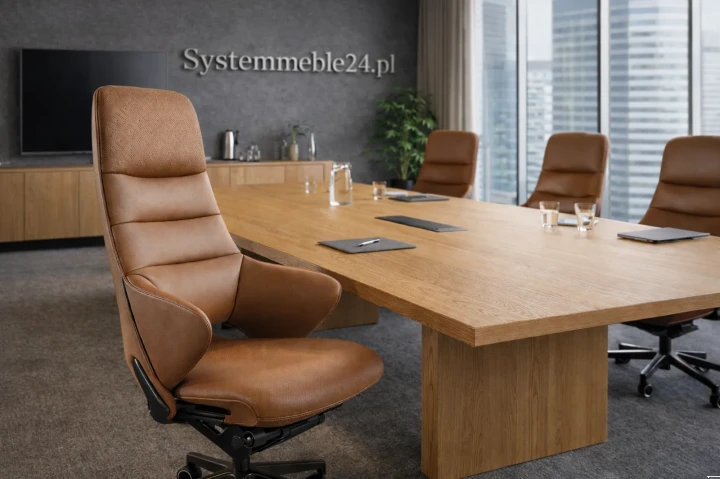 fotel gabinetowy ze skóry naturalnej  w aranżacji biura elegancki design – Poznań Gdańsk