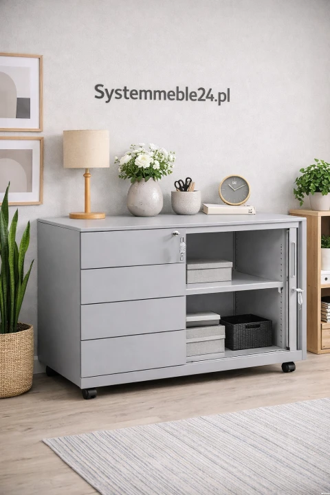 metalowy kontener mobilny do biura z szafką z żaluzją