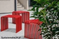 czerwone ławki miejskie stalowe nowoczesne siedziska outdoor przestrzeń publiczna design