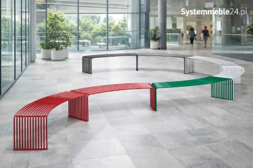 nowoczesne ławki łukowe stalowe aranżacja przestrzeni publicznej design Systemmeble24.pl