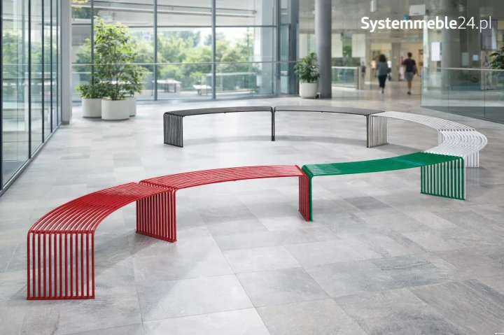 nowoczesne ławki łukowe stalowe aranżacja przestrzeni publicznej design Systemmeble24.pl