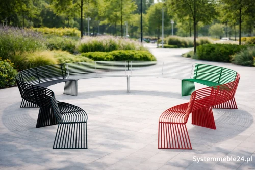 ławki łukowe stalowe układ okrągły meble miejskie park strefa relaksu Bydgoszcz Wrocław