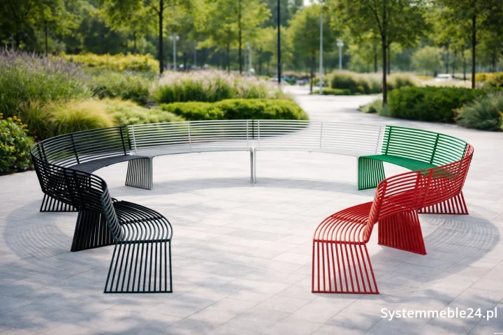 ławki łukowe stalowe układ otwarty meble miejskie park strefa relaksu Bydgoszcz Wrocław