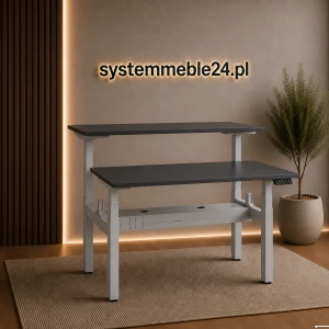 BIURKO ELEKTRYCZNE A II – PODWÓJNE STANOWISKO PRACY 2x140/70 – szary stelaż  