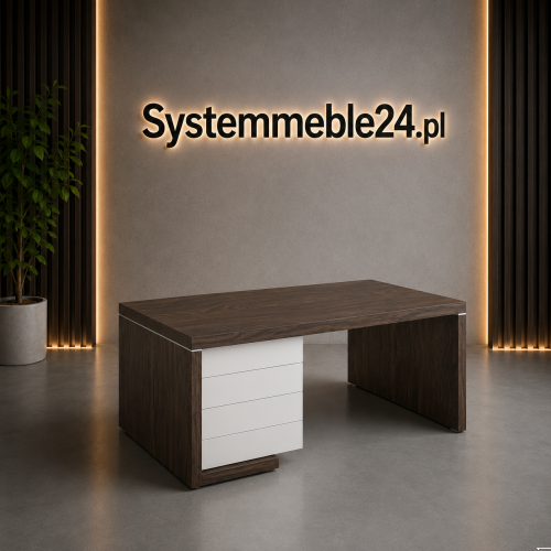 Biurko gabinetowe z kontenerem 180/85 i blendą akryl połysk – Systemmeble24.pl
