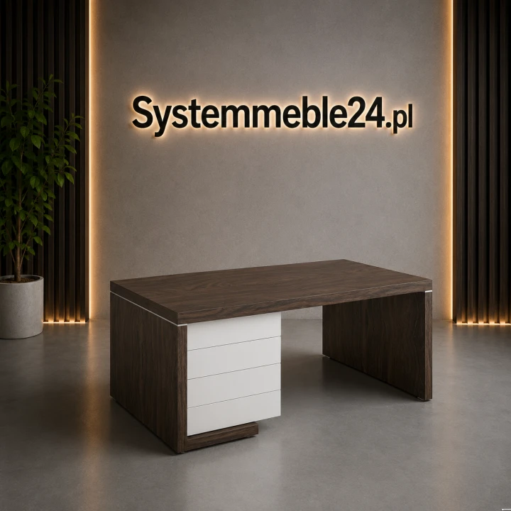 Biurko gabinetowe z kontenerem 180/85 i blendą akryl połysk – Systemmeble24.pl