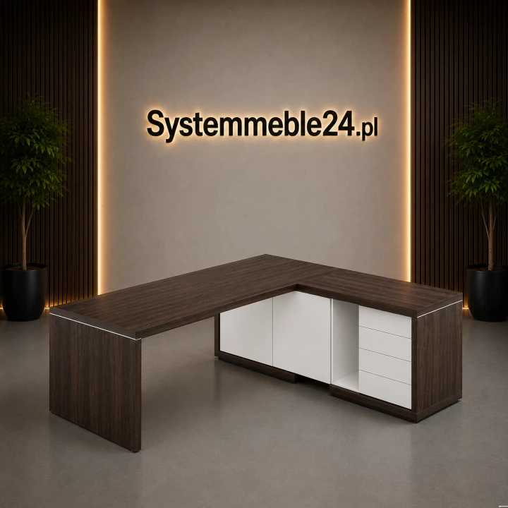 Nowoczesne biurko gabinetowe LINEART z szafką – system mebli gabinetowych premium