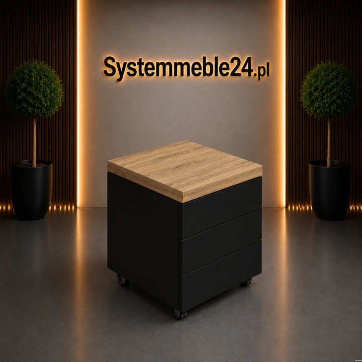 kontenerek mobilny Lineart czarna obudowa i szuflady wieniec dąb celtic Systemmeble24.pl