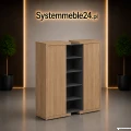 Komoda gabinetowa LINEART w kolorze dąb i antracyt korpus wewnętrzny  – elegancka aranżacja gabinetu premium