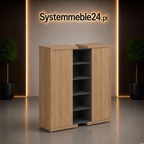 Komoda gabinetowa LINEART w kolorze dąb i antracyt korpus wewnętrzny  – elegancka aranżacja gabinetu premium