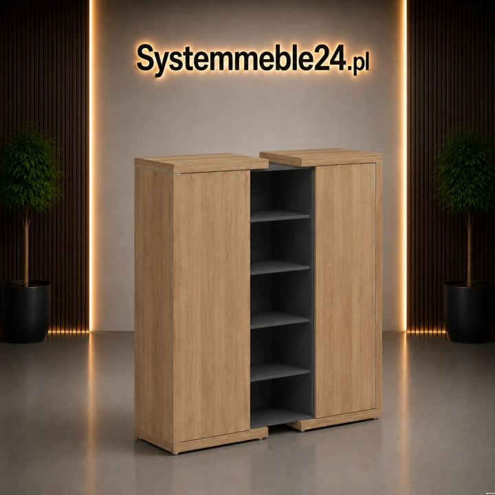 Komoda gabinetowa LINEART w kolorze dąb i antracyt korpus wewnętrzny  – elegancka aranżacja gabinetu premium