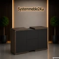 Meble gabinetowe LINEART – designerska komoda biurowa z płytą 54 mm i dekoracyjną chromowaną listwą w nowoczesnym wnętrzu premium.