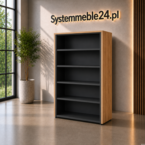 Szafa gabinetowa EXO 86 cm otwarta – antracyt z okładzinami dąb | Systemmeble24.plg