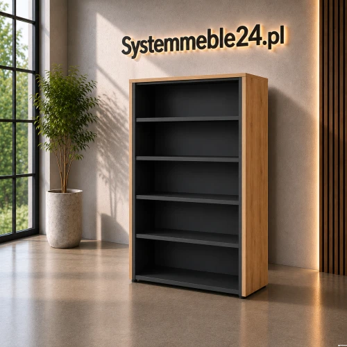 Szafa gabinetowa EXO 86 cm otwarta – antracyt z okładzinami dąb | Systemmeble24.plg