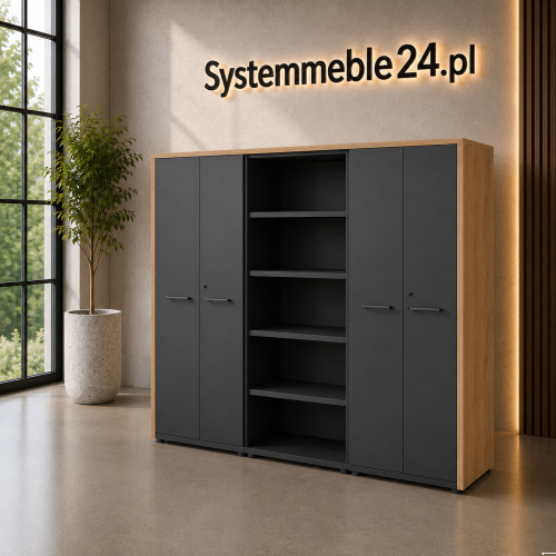 Komoda gabinetowa EXO 246 cm z częścią otwartą – klasyczne meble gabinetowe do biura i gabinetu
