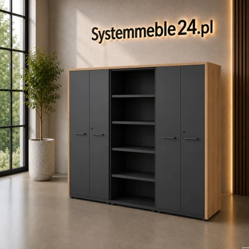 Komoda gabinetowa EXO 246 cm z częścią otwartą – klasyczne meble gabinetowe do biura i gabinetu
