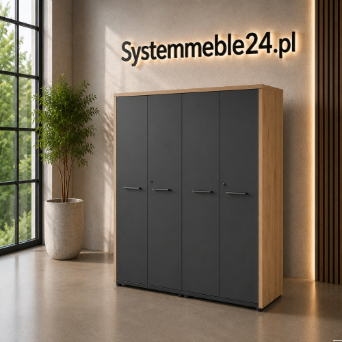 Komoda gabinetowa EXO 166x43x184 cm z frontami antracytowymi – klasyczne meble gabinetowe Systemmeble24.pl