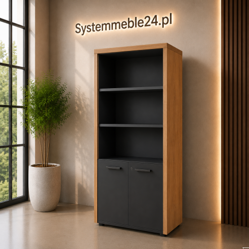 Szafa gabinetowa EXO 86/43/184 z częścią otwartą – klasyczne meble gabinetowe EXO w aranżacji biurowej Systemmeble24.pl
