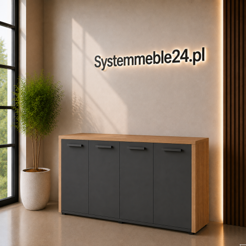 Komoda gabinetowa EXO 166 cm antracyt i dąb – klasyczne meble gabinetowe do biura