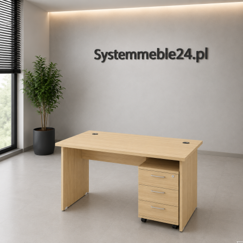 Biurko 116 cm z kontenerem EM Box – dąb | Systemmeble24.pl