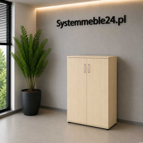 Szafa aktowa EM Box 80/38,5/113 cm w dekorze klon – funkcjonalna szafa biurowa do przechowywania dokumentów i segregatorów.