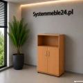 Szafa aktowa częściowo otwarta EM Box 80/38,5/113 cm – szafa biurowa z otwartą półką na podręczne dokumenty i zamykaną częścią na segregatory kolor buk