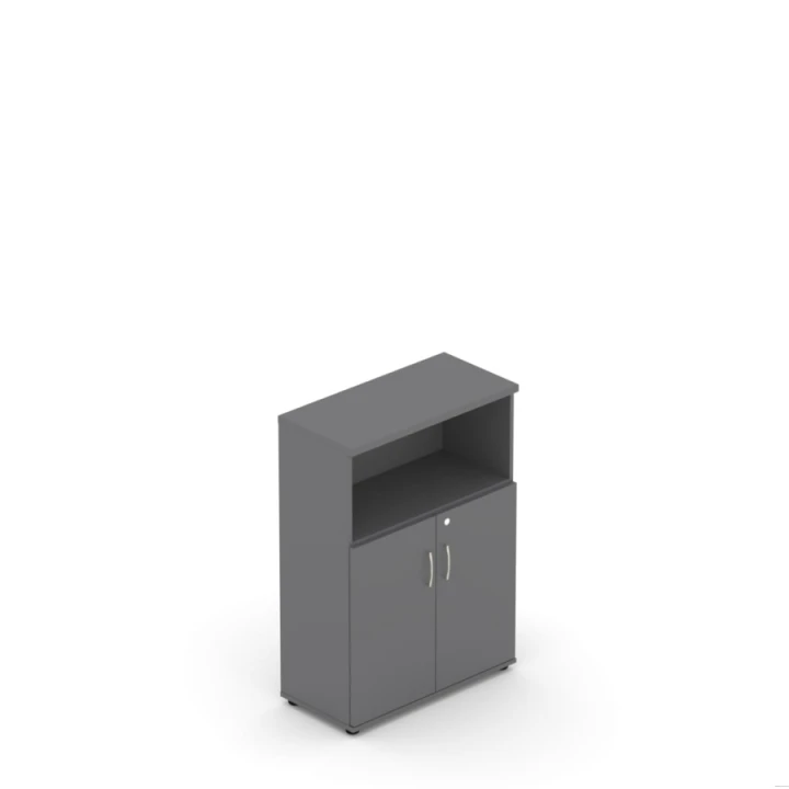 Szafa aktowa częściowo otwarta EM Box 80/38,5/113 cm w dekorze antracyt – pojemna szafa biurowa z otwartą półką.