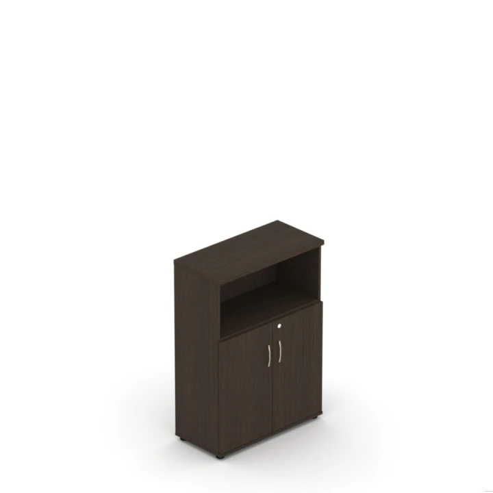 Szafa aktowa częściowo otwarta EM Box 80/38,5/113 cm w dekorze wenge – praktyczna szafa do biura, gabinetu i urzędu.