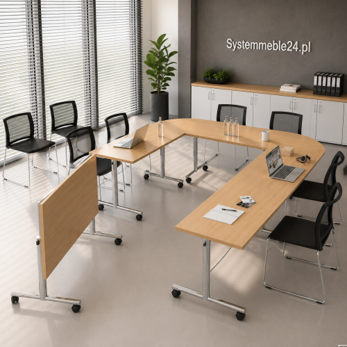 stół mobilny składany blat 160x70 cm EM Box – kolor buk/metalik