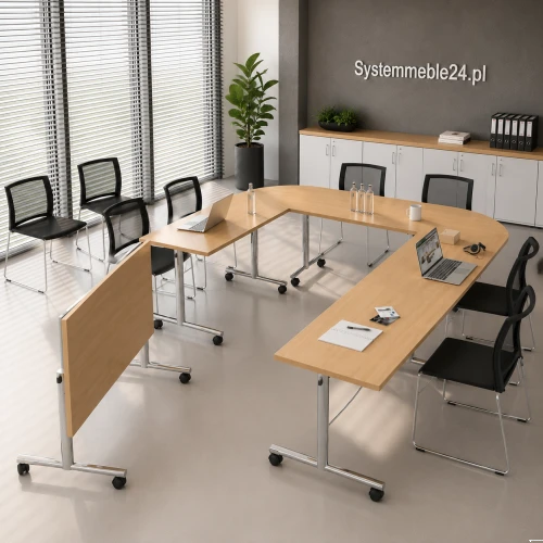 stół mobilny składany blat 160x70 cm EM Box – kolor buk/metalik