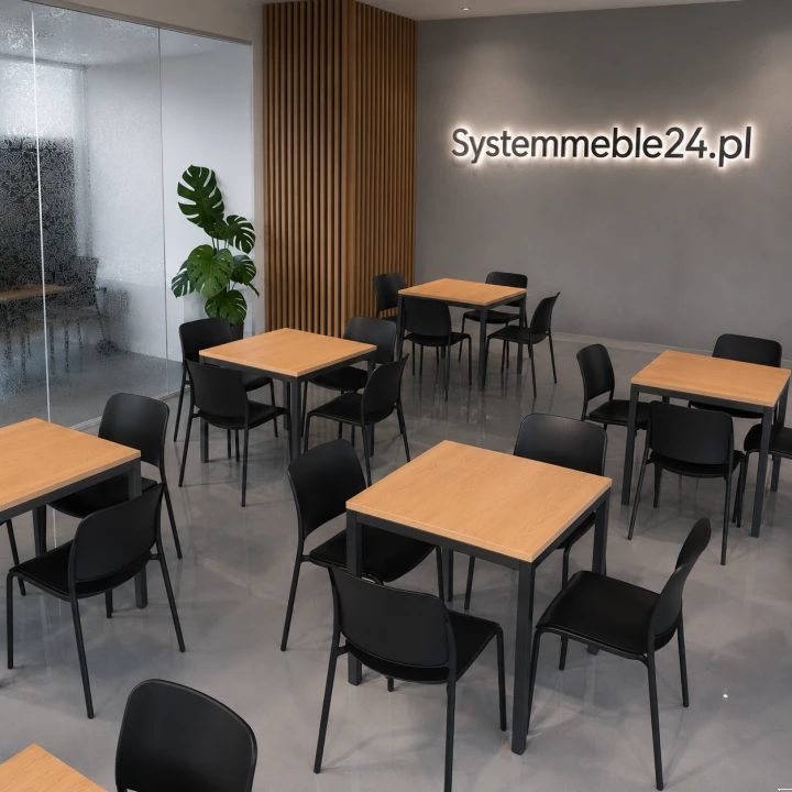 Stolik do kawiarni i strefy socjalnej 80 × 80 cm – nowoczesny stół z metalowym stelażem – Systemmeble24.pl