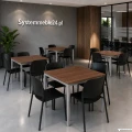 Stół do spotkań 80 × 80 cm z blatem w dekorze orzech i metalowym stelażem – Systemmeble24.pl