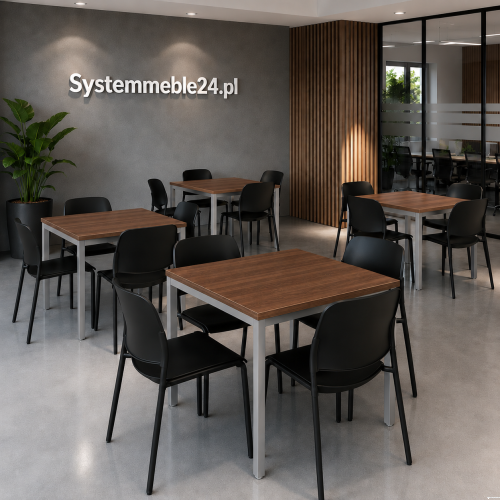 Stół do spotkań 80 × 80 cm z blatem w dekorze orzech i metalowym stelażem – Systemmeble24.pl