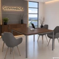 Stół konferencyjny 140 × 140 cm w dekorze orzech z antracytowym stelażem – nowoczesne meble biurowe Systemmeble24.pl