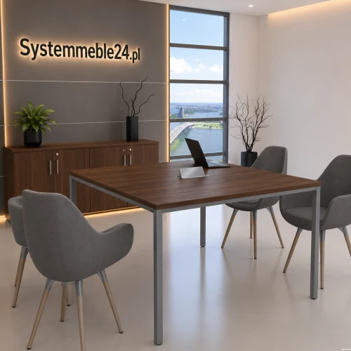 Stół konferencyjny 140 × 140 cm w dekorze orzech z antracytowym stelażem – nowoczesne meble biurowe Systemmeble24.pl