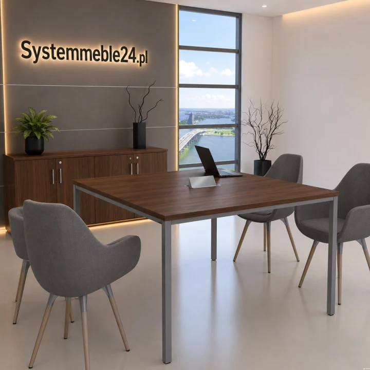 Stół konferencyjny 140 × 140 cm w dekorze orzech z antracytowym stelażem – nowoczesne meble biurowe Systemmeble24.pl