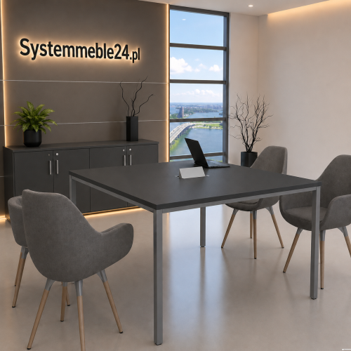 Stół konferencyjny 160 × 160 cm w kolorze antracyt – nowoczesny stół do sali konferencyjnej i biura