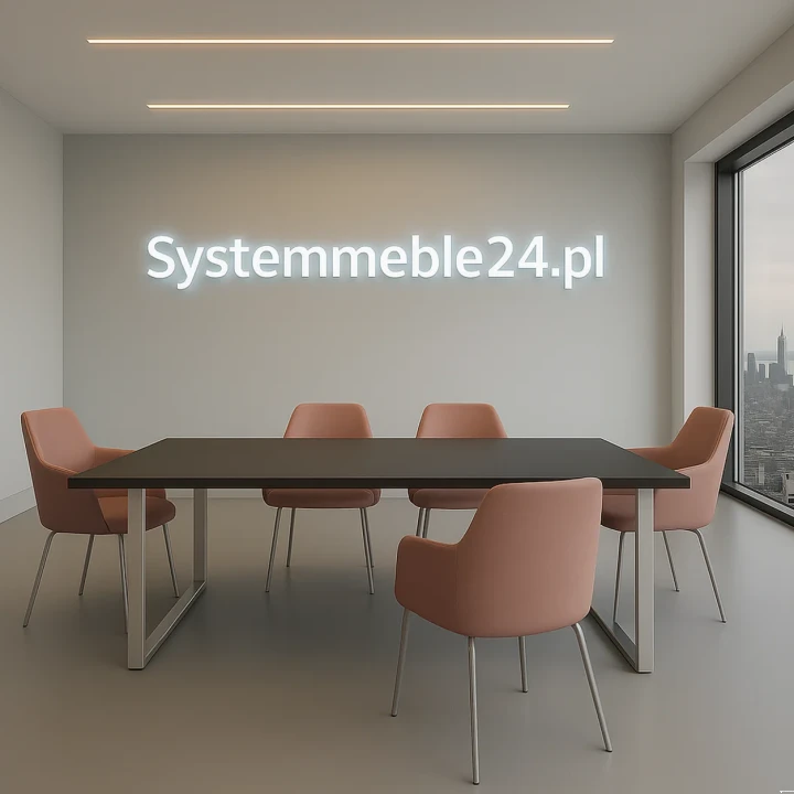 Stół konferencyjny 180 × 140 cm z blatem w dekorze orzech i metalowym stelażem – nowoczesne meble konferencyjne Systemmeble24.pl