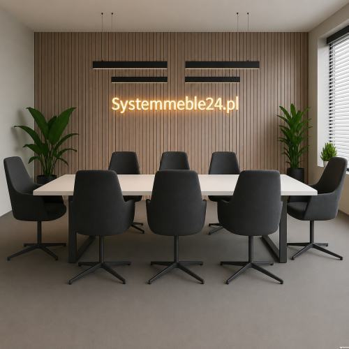 Biały stół konferencyjny 180 × 140 cm z antracytowym stelażem – stół do sali konferencyjnej i biura Systemmeble24.pl