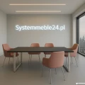 tół konferencyjny 180 × 140 cm z blatem w dekorze orzech i metalowym stelażem – nowoczesne meble konferencyjne Systemmeble24.pl