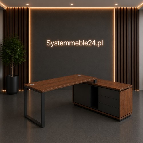 Nowoczesne biurko gabinetowe z kontenerem podporowym 180/154 cm Creator stelaż O – Systemmeble24.pl