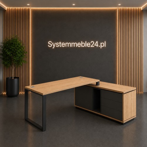 Biurko gabinetowe z kontenerem podporowym 200/154 cm – Creator, stelaż O, nowoczesne meble gabinetowe | Systemmeble24.pl